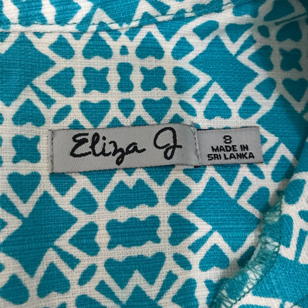 Eliza J. Women's Blue/White Printed Lime Green Trim Shift Zipper Dress Size 8 - Picture 7 of 7
